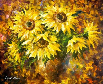 LIVING SUNFLOWERS  PALETTE KNIFE Oil Painting On Canvas By Leonid Afremov