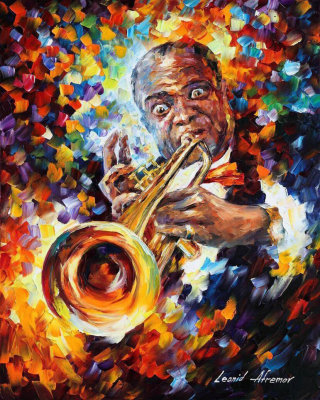LOUIS ARMSTRONG MUSIC  PALETTE KNIFE Oil Painting On Canvas By Leonid Afremov