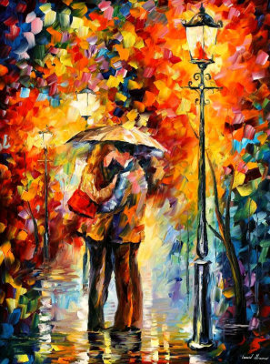 LOVELY KISS UNDER THE RAIN oil painting on canvas