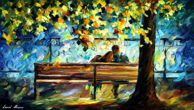 LOVERS IN THE PARK  PALETTE KNIFE Oil Painting On Canvas By Leonid Afremov