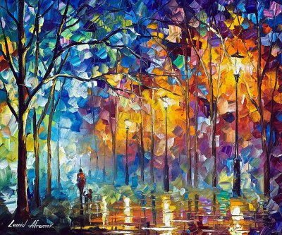 MAN WITH A DOG  PALETTE KNIFE Oil Painting On Canvas By Leonid Afremov