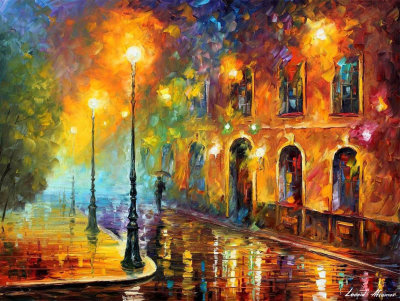 MISTY NIGHT CITY  oil painting on canvas
