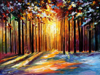 MORNING SUN OF JANUARY  PALETTE KNIFE Oil Painting On Canvas By Leonid Afremov