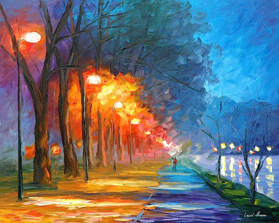 NIGHT BY THE LAKE  oil painting on canvas