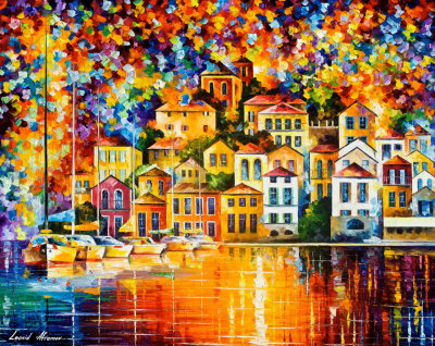 DREAM HARBOR  PALETTE KNIFE Oil Painting On Canvas By Leonid Afremov