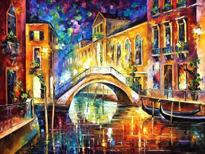 NIGHT IN VENICE  PALETTE KNIFE Oil Painting On Canvas By Leonid Afremov