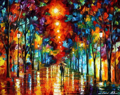 NIGHT PARK  PALETTE KNIFE Oil Painting On Canvas By Leonid Afremov