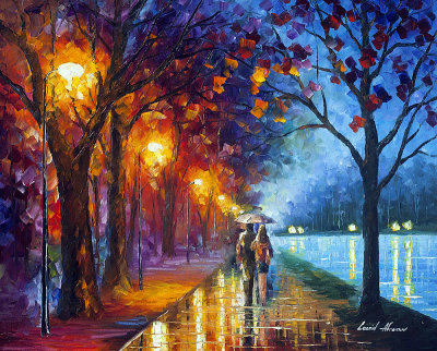 PARK ALLEY BY THE LAKE  oil painting on canvas