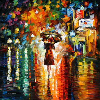 RAIN PRINCESS 1  PALETTE KNIFE Oil Painting On Canvas By Leonid Afremov