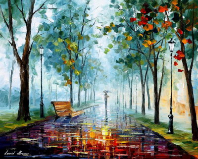 RAINY AFTERNOON  PALETTE KNIFE Oil Painting On Canvas By Leonid Afremov