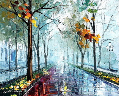 RAINY DAY 1  PALETTE KNIFE Oil Painting On Canvas By Leonid Afremov