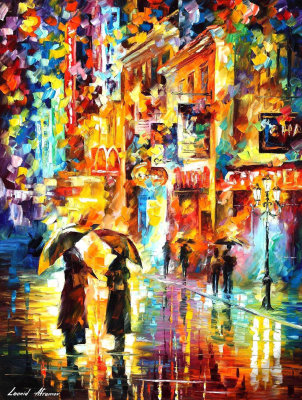 RAINY EVENING ENCOUNTER  oil painting on canvas