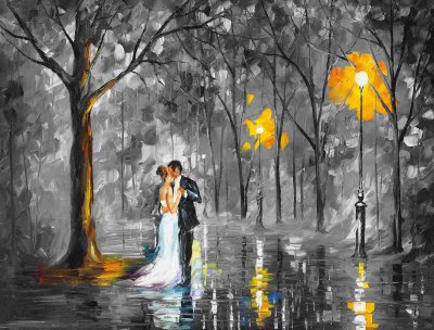 Rainy Wedding BW  oil painting on canvas