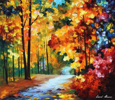 RED FALL LEAVES  oil painting on canvas
