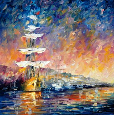 SAILBOATS IN SUNRISE  oil painting on canvas