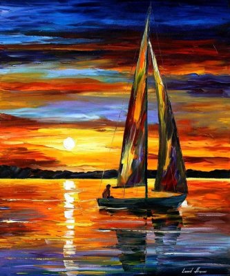 SAILING BY THE SHORE  PALETTE KNIFE Oil Painting On Canvas By Leonid Afremov