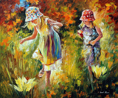 SISTERS  PALETTE KNIFE Oil Painting On Canvas By Leonid Afremov