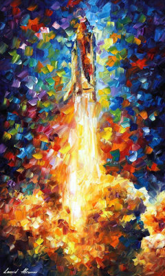 SPACE SHUTTLE  PALETTE KNIFE Oil Painting On Canvas By Leonid Afremov