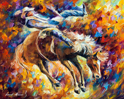 SPECTACULAR RODEO  PALETTE KNIFE Oil Painting On Canvas By Leonid Afremov