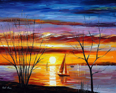 SUNRISE BY THE LAKE  oil painting on canvas
