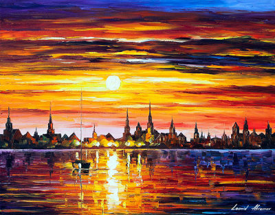 SUNSET IN MAGICAL BARCELONA  oil painting on canvas