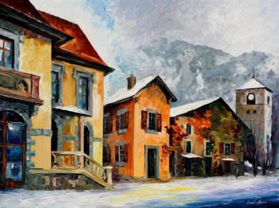 SWITZERLAND - TOWN IN THE ALPS  oil painting on canvas