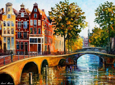 THE GATEWAY TO AMSTERDAM  PALETTE KNIFE Oil Painting On Canvas By Leonid Afremov