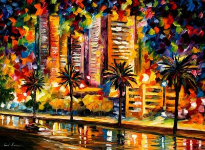 THE NIGHT LIGHTS OF MIAMI  oil painting on canvas