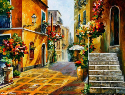 THE SUMMER SUN OF SICILY  PALETTE KNIFE Oil Painting On Canvas By Leonid Afremov