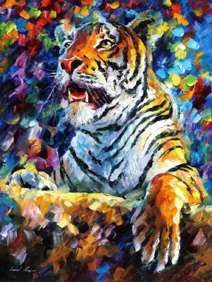 ANGRY TIGER  PALETTE KNIFE Oil Painting On Canvas By Leonid Afremov