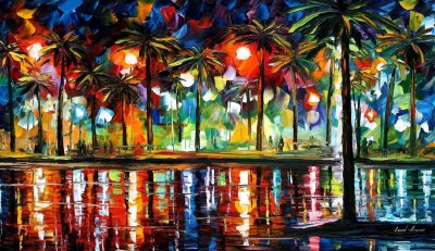 TROPICAL FIESTA  PALETTE KNIFE Oil Painting On Canvas By Leonid Afremov