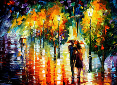 TWO COUPLES  PALETTE KNIFE Oil Painting On Canvas By Leonid Afremov