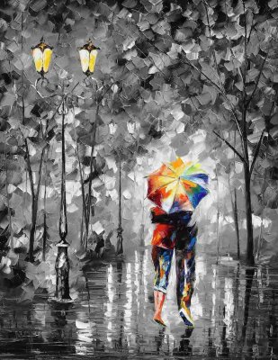 UNDER ONE UMBRELLA B&W  oil painting on canva