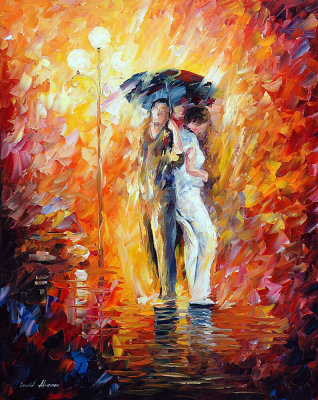 UNDER ONE UMBRELLA  PALETTE KNIFE Oil Painting On Canvas By Leonid Afremov