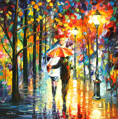 UNDER THE RED UMBRELLA  oil painting on canvas