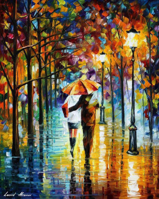 UNDER THE RED UMBRELLA IN THE PARK  oil painting on canvas