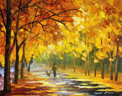 WALKING MY DOG  PALETTE KNIFE Oil Painting On Canvas By Leonid Afremov