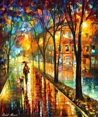 WALK WITH DOG  PALETTE KNIFE Oil Painting On Canvas By Leonid Afremov