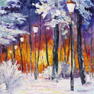 WINTER FIRE  PALETTE KNIFE Oil Painting On Canvas By Leonid Afremov