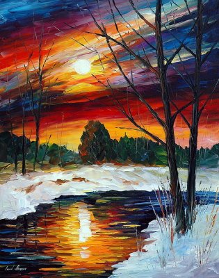 WINTER SUNSET - DECEMBER  PALETTE KNIFE Oil Painting On Canvas By Leonid Afremov