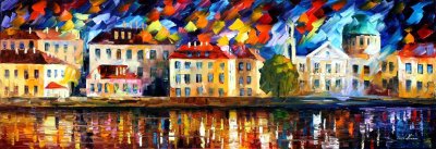 TOWN BY THE RIVERSIDE  oil painting on canvas