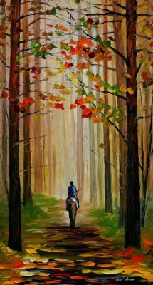 AUTUMN STROLL ON A HORSE  PALETTE KNIFE Oil Painting On Canvas By Leonid Afremov