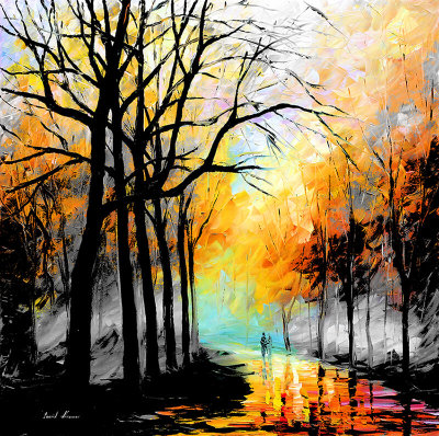 AUTUMN STROLL B&W  oil painting on canvas