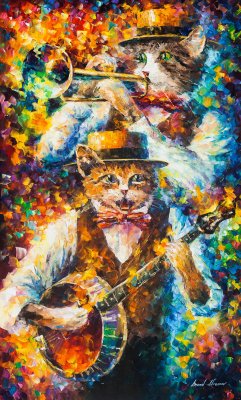 Banjo Music of Cats  PALETTE KNIFE Oil Painting On Canvas By Leonid Afremov