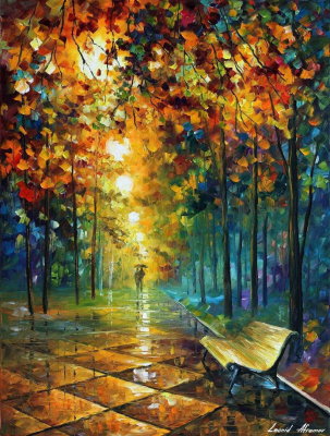 BEAUTIFUL MISTY PARK  PALETTE KNIFE Oil Painting On Canvas By Leonid Afremov