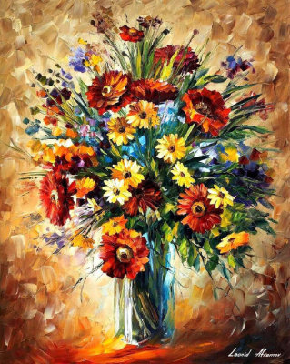 BEAUTIFUL MAGIC FLOWERS  PALETTE KNIFE Oil Painting On Canvas By Leonid Afremov