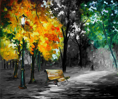 BENCH IN THE PARK B&W  oil painting on canvas