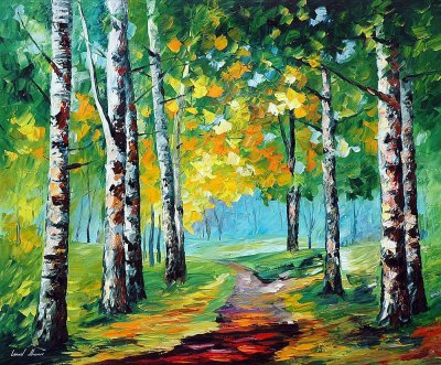 BIRCH GROVE  PALETTE KNIFE Oil Painting On Canvas By Leonid Afremov
