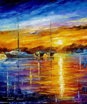 BOATS SUNRISE AND HAPPINES  oil painting on canvas