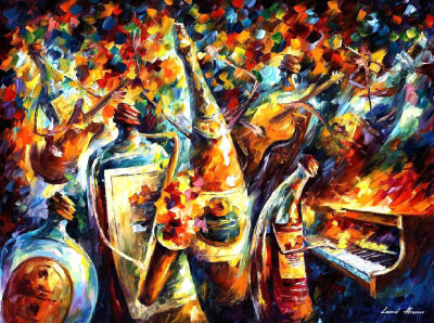 BOTTLE BAND  PALETTE KNIFE Oil Painting On Canvas By Leonid Afremov